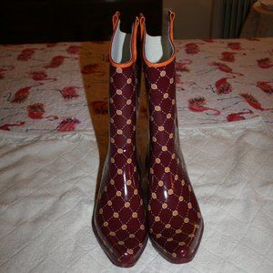STADIUM STOMPERS BURGANDY & ORANGE COWGIRL BOOTS